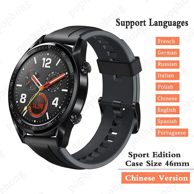 CN black Sport Смарт-часы HUAWEI GT, спортивные часы AMOLED, цветной экран, Heartrate Report, gps, для плавания, бега, велоспорта, сна, монитор, часы - Цвет: CN black Sport