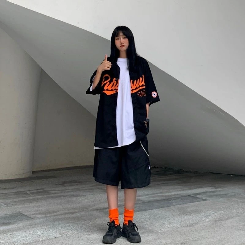 

Комплект из трех предметов NiceMix Женский, рубашка с принтом в стиле Хай-стрит, футболка, повседневные широкие шорты, студенческий костюм, на л...