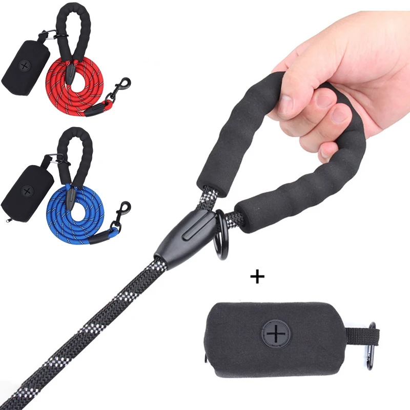 Dog Leash Reflective Leashes for Medium Big Dogs Walking Training Dogs Leads Outdoor Puppy Leash Rope Waste Bag Dispenser Set