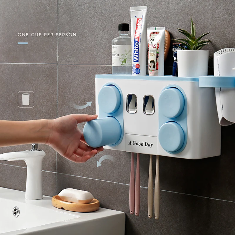 YIWUMART Automatic Toothpaste Squeezer Kit Wall-mount Multifunctional Toothbrush Cups Dispenser Set Storage Rack | Дом и сад