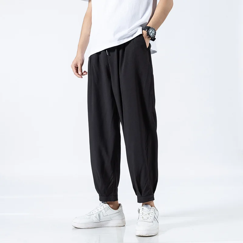 

Pants Men's Fashion Solid Color Ankle-length Elastic Waist Ankle Tied Oversize Pants Sweatpants for Sports Men Wide Leg Pants