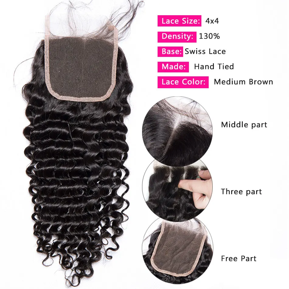 Alibele Peruvian Deep Wave Hair Bundles with Closure 4x4 Lace 3 4 Remy Human | Шиньоны и парики