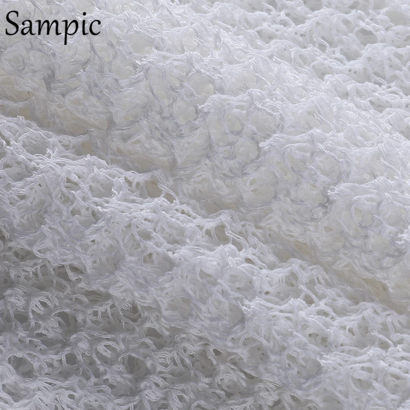 

Sampic Casual Summer Beach 2021 Knitted Cotton White Women Midi Slit Dress Bodycon Halter See Through Hollow Out Chic Wrap Dress