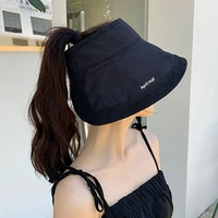 fashionable ponytail big eaves empty top hat female summer korean wild sunscreen sun hat ins net red beach sun hat designer