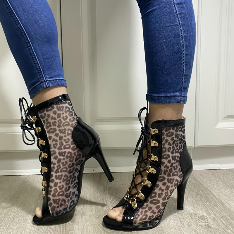 2022 Women Dancing Sandals High Quality Sexy Open Toe Zipper Lace Up High Heels Summer Sandal Black Dance Shoes Plus Size 46