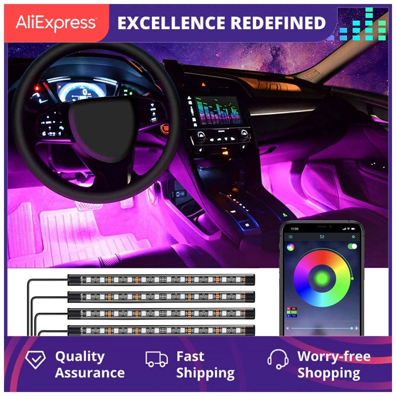 

Светодиодная лента Rgb для салона автомобиля, декоративная Беспроводная лампа с Usb, несколько режимов подсветки для автомобиля