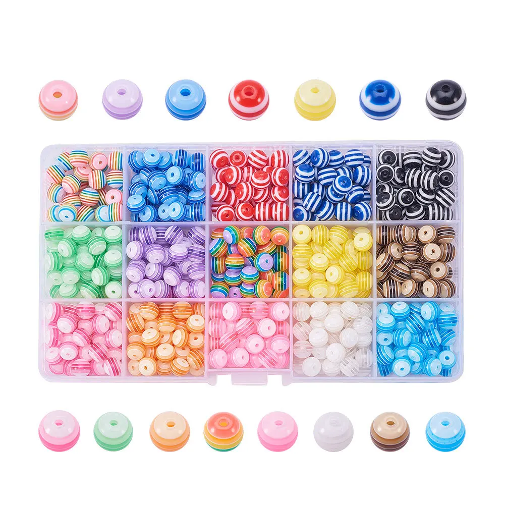 

8mm Rainbow Stripes Resin Beads Boxed Beaded Material Jewelry Accessories DIY Wholesale jewlery making supplies wholesale
