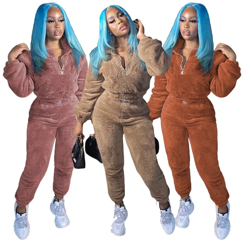 

Women Tracksuit Sets Two Piece Double Plush Velvet Thicken Sweatshirts Pants Autumn Winter Warm Casual Loose Outfits Streetwear