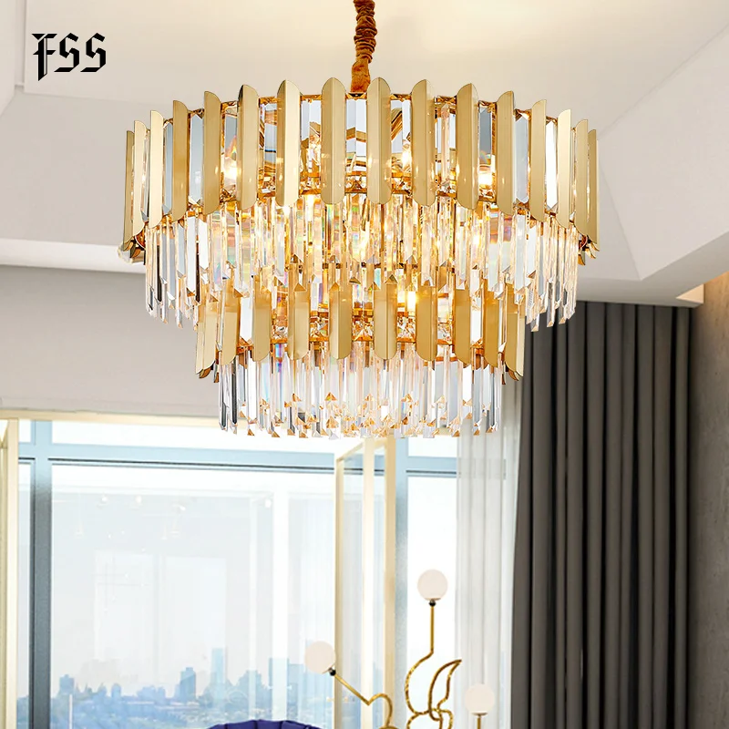 Современная круглая хрустальная люстра Роскошная лампа для гостиной кухни