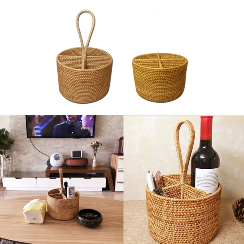 

Round Hand Woven Storage Basket 4 Compartment Desktop Storage Serving Basket Creative Organizer Household Collection