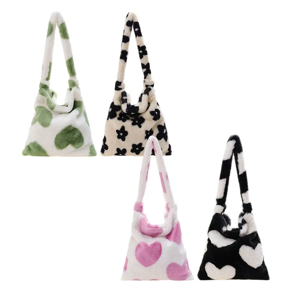 

Сумка-тоут женская с принтом сердечек, модная мягкая пушистая Винтажная сумочка для похода, Путешествий, Походов, шоппинга