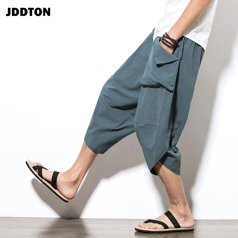 Мужские повседневные льняные шаровары JDDTON однотонные свободные на завязках JE062