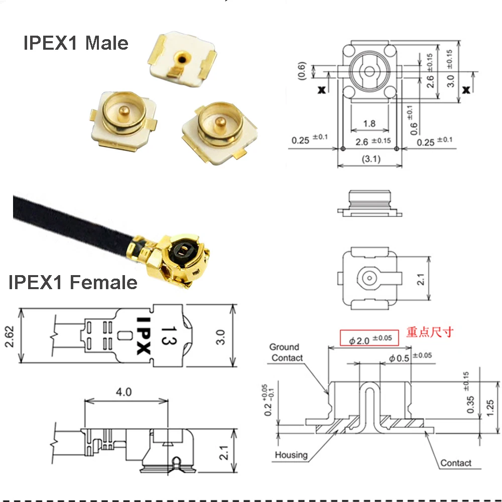 1 шт. u.FL IPX IPEX1 / IPEX4 MHF4 Женский к RP-SMA SMA женский 4-контактный прямоугольный отрезок PCB