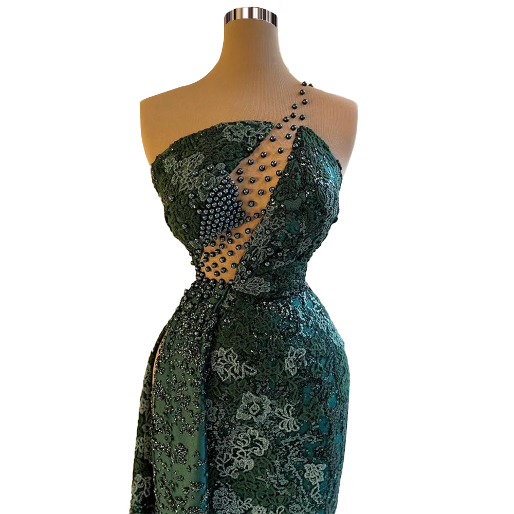 Pearls A-line Green Formal Dress Women Elegant женское платье vestiti donna eleganti  abiye gece elbisesi Dresses For Women