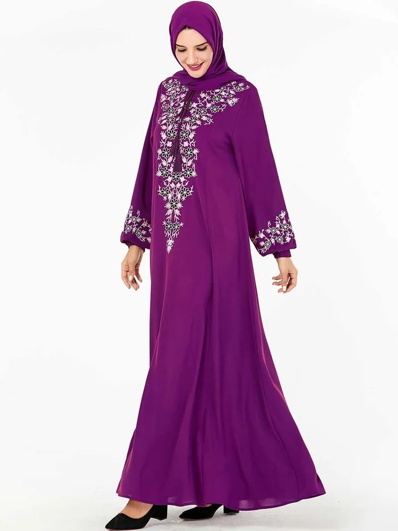 Элегантная Вышивка мусульманское платье макси Абаи хиджаб Vestidos кардиган кимоно