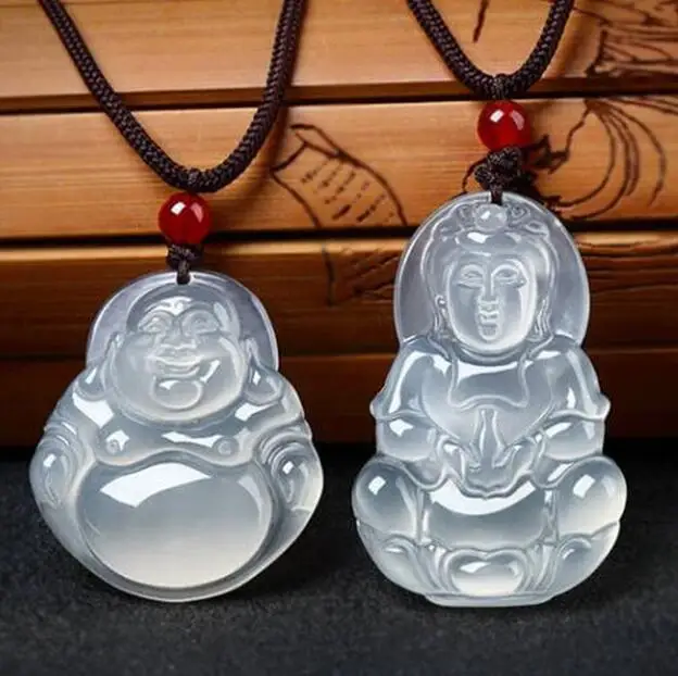 Calcédoine-де-глас naturelle bouddha pendentif Майтрея Гуаньинь колье режим hommes et женские