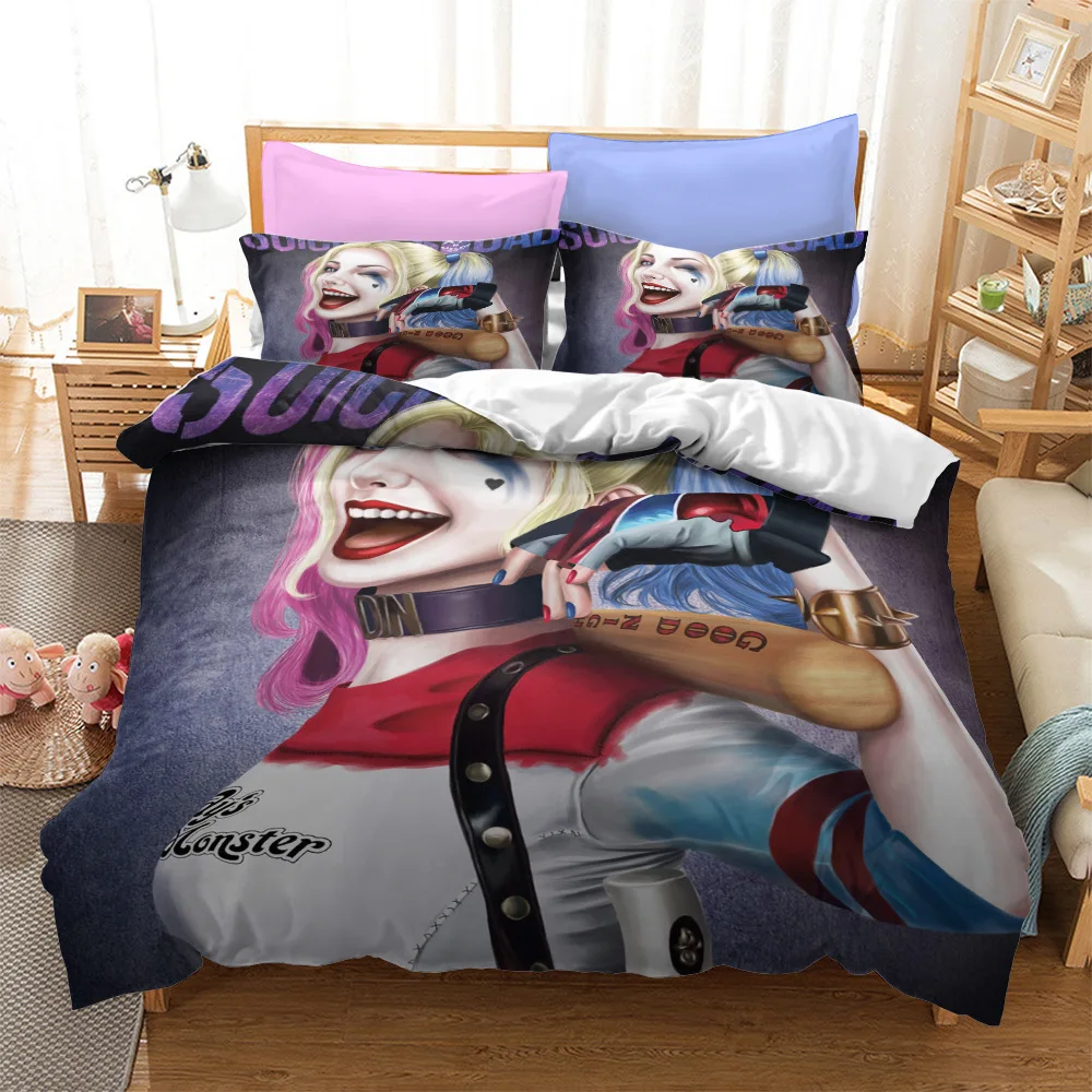 

Harleen Quinzel Clown Squads Suicide 3D Printed Bedding Set Duvet Cover KING Queen Full Twin Size for Halloween Bedroom Decor