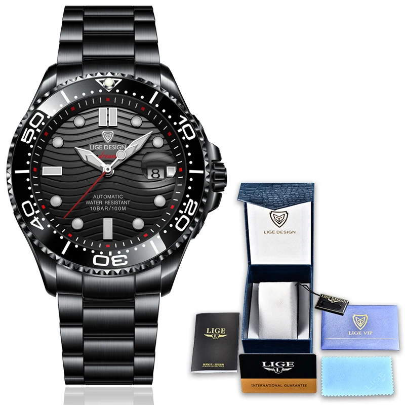 

2021 New LIGE Men Watches Luxury Sapphire Crystal Mechanical Watch Mens Fashion 316L Steel 100 Meters Waterproof Automatic Watch