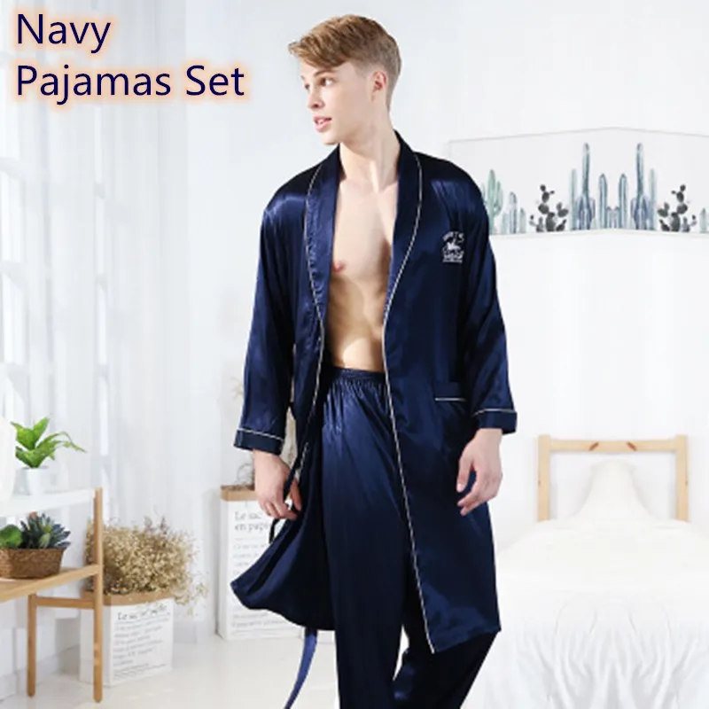 Пижама Мужская атласная шелковая рубашка топ длинные штаны темно серая бордовая