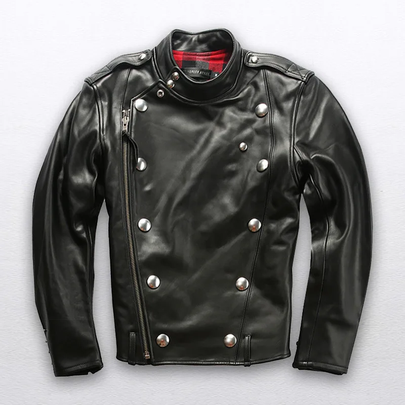 

Coat Motorcycle Real Leather Jacket Slim Short Biker Mens Leather Jacket