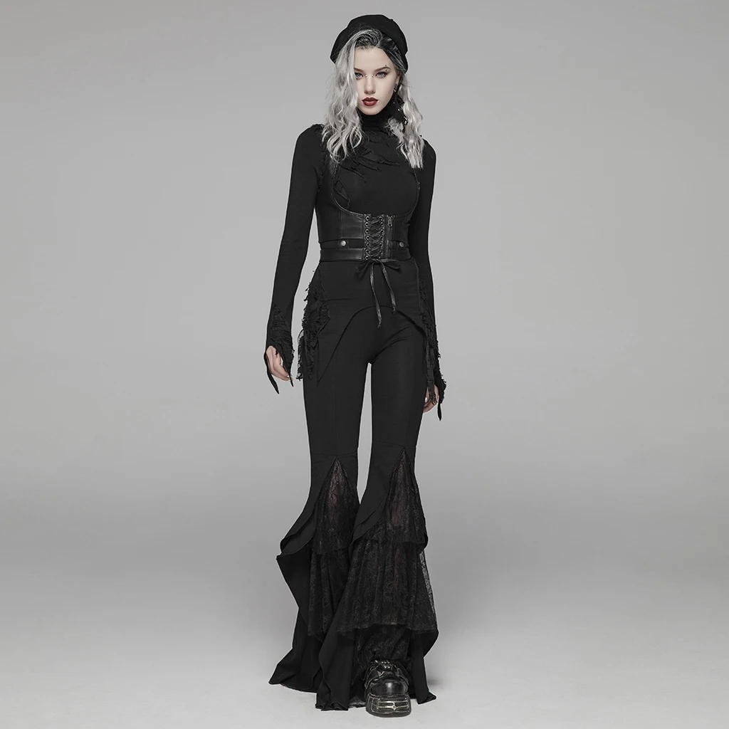 PUNK RAVE Women's Gothic Lace  Big Pendulum Trousers Punk Retro Sexy Party Club Holiday Flare Fashion Women Pants