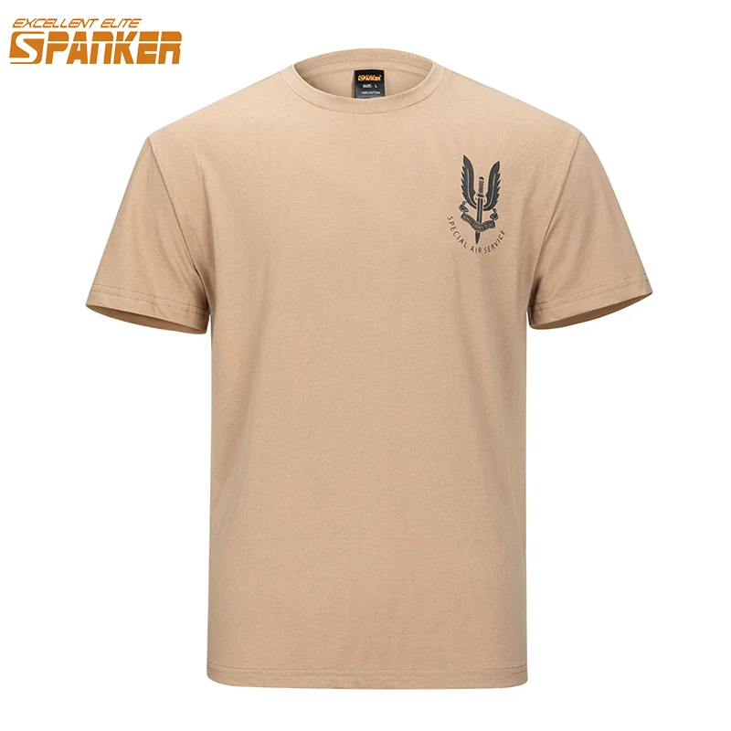 

EXCELLENT ELITE SPANKER Tactical Men Summer T-shirt Military O-Collar Cotton Tee Short Short Sleeve Men's T-shirt Quick Dry SAS
