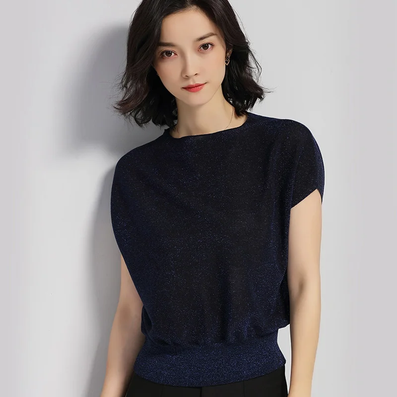 2021 летние женские Топы с коротким рукавом модная женская одежда вязаная блузка