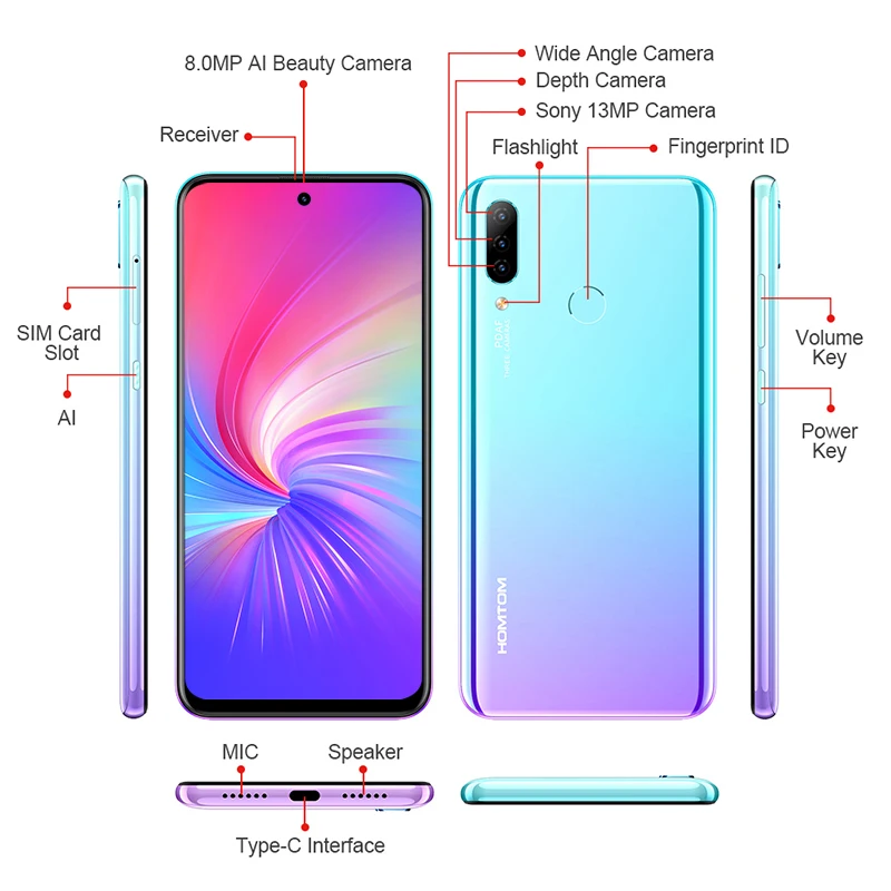 HOMTOM P30 pro Android9.0 стеклянный Чехол для мобильного телефона 4 Гб 64 ГБ 4000 мАч 6 41 дюймов