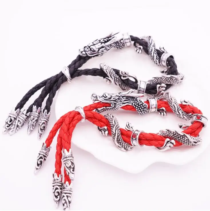 Classic Leather Rope Men dragon bracelet Adjustable Vintage  Metal Bracelets & Bangles Halloween Fashion Jewelry Men woman Gift