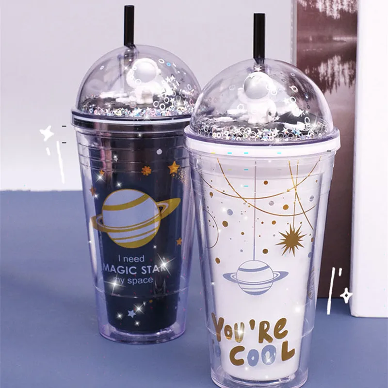 

450/380 мл, чашка с крышкой и соломинкой, стандартная 3D чашка для напитков с астронавтом, пластиковые чашки для эспрессо, кофе, молока, кружки