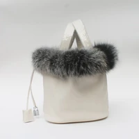 genuine leather fox fur handbag multiple color fur women shoulder bag real fur sack bag fox bucket bag purses