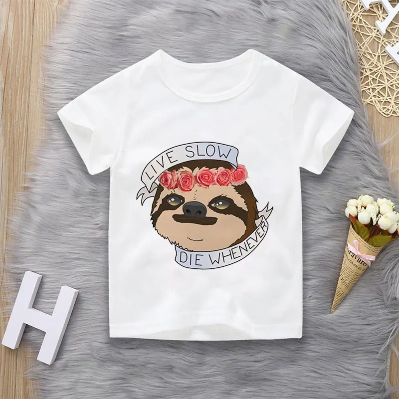 

Cute Print Kids T Shirt Sloth Animal Baby T Shirt Summer Clothes New Casual Wild Boys T Shirts Crew Neck Tops White Girl T Shirt