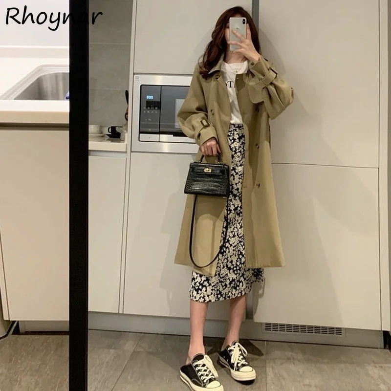 

Trench Women Popular Design Solid Simple Daily Ulzzang Harajuku Minimalist Cozy Streetwear Newest Basic Teens Preppy Style Retro