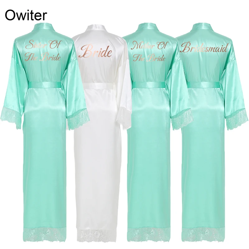 Silk Satin Lace Robes Bridesmaid Bride Robe Bridesmaid Robes Women Wedding Long Robe Bridal Robe Bathrobe Mint Robes