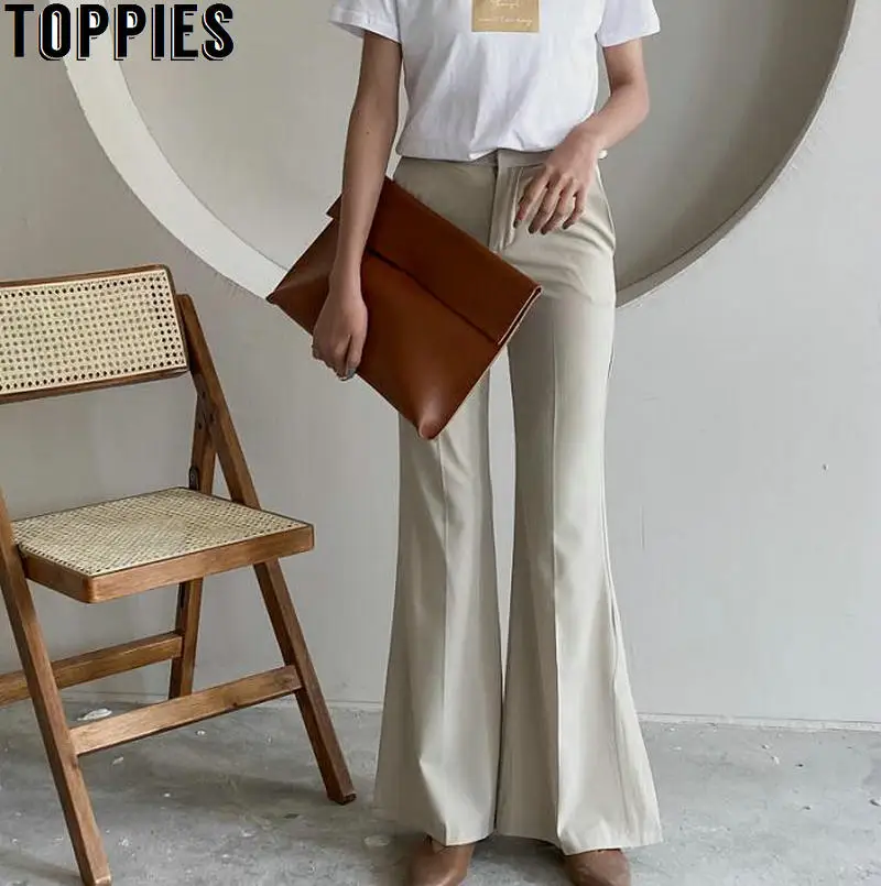 

Toppies women slim flare pants high waist trousers summer side split bell bottom pants korean fashion