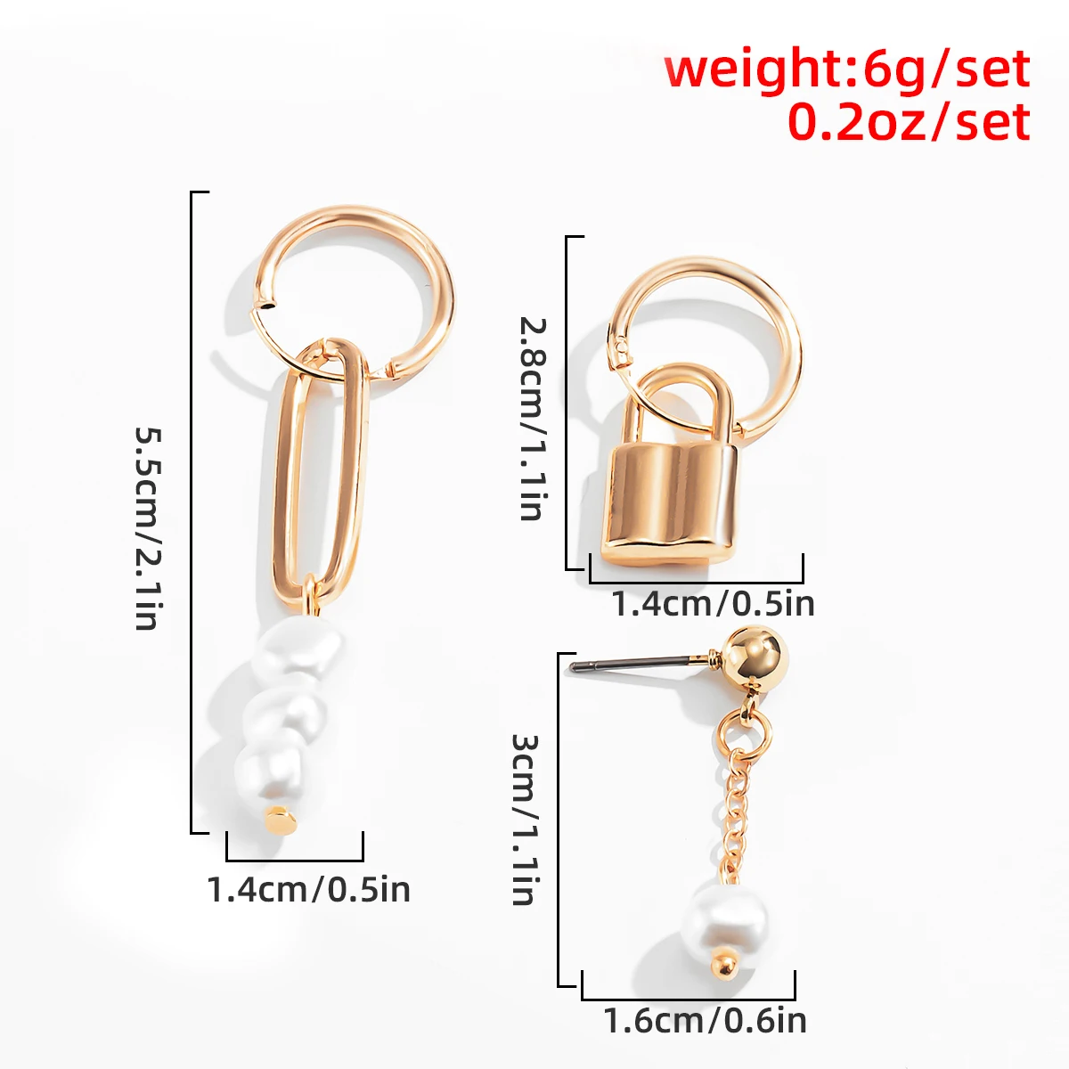 

Retro Punk Simulated Pearls Hanging Earrings Geometric Chains Hoops Lock Beaded Pendant Earrings for Women Drop Brinco Jewelry