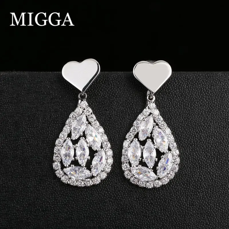 MIGGA роскошные серьги в форме капель с кубическим цирконием белое золото женские