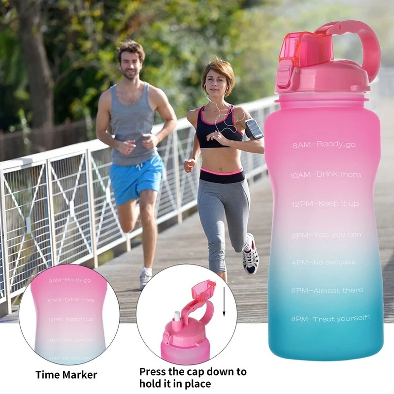 

Tritan Gallon Water Bottle 3.8L with Unique Timeline Measurements Goal BPA Free Sports Portable Gym Jug