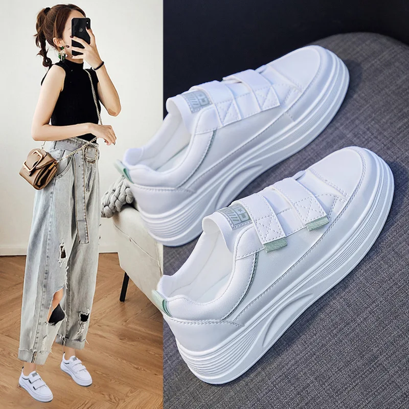 

Ins Velcro white shoe female students han edition of new fund of 2021 autumn breathable sandals large base sponge F002