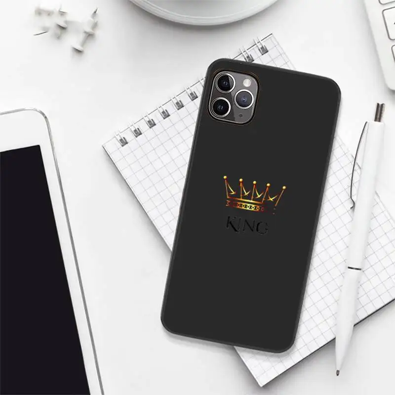 

Gold Crown King Queen Phone Case Candy Color for iPhone 6 7 8 11 12 s mini pro X XS XR MAX Plus
