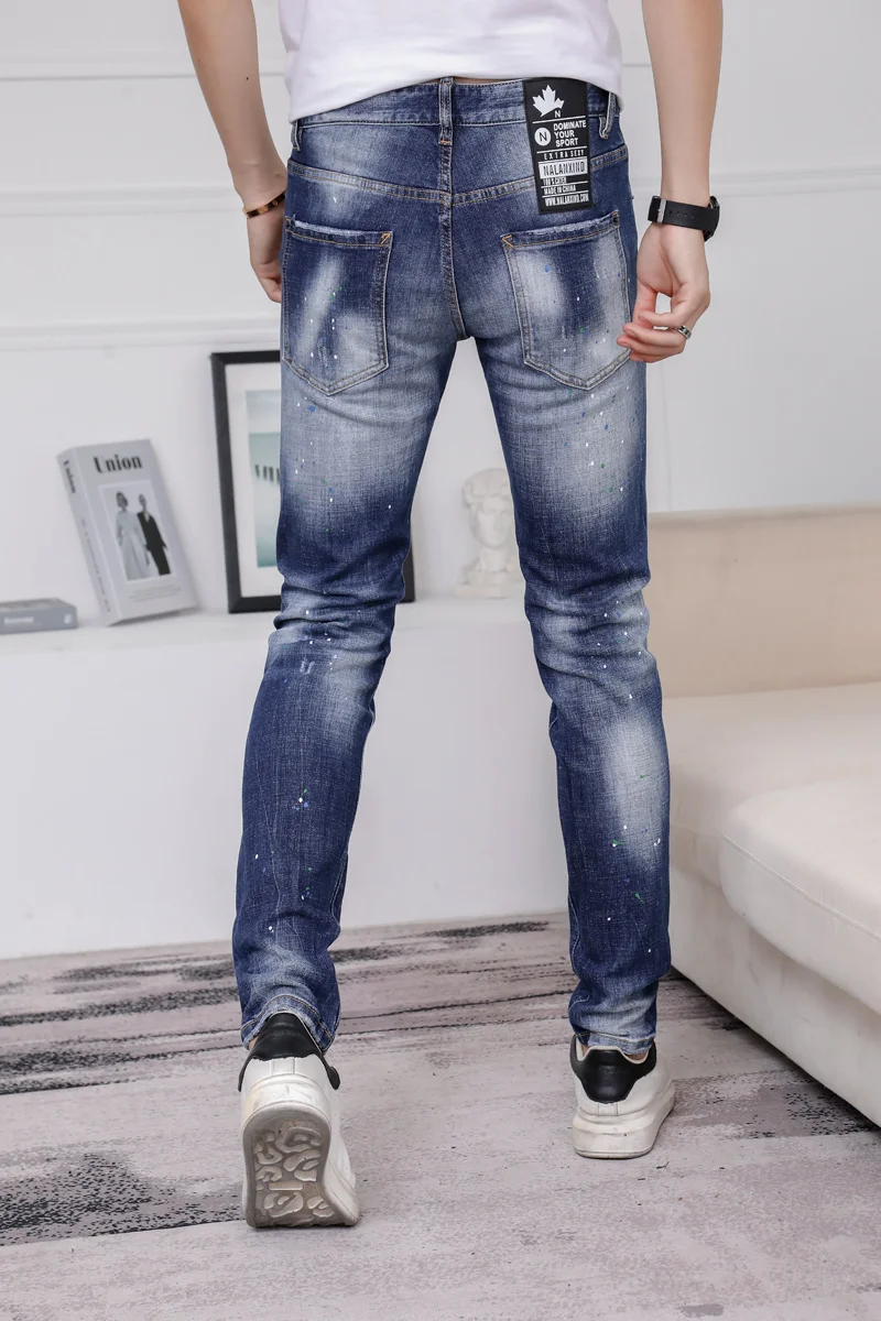 NEW High quality jeans European criminal D2 Italian brand jeans elastic jeans fit jeans denim pants zipper pencil pants