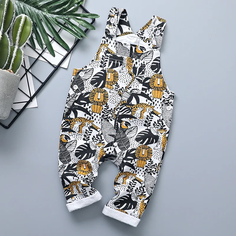 

Newborn Sling Overalls Kids Cotton Baby Girls Rompers Fully Printed Lion Sling Pants Trendy Snap Button Long 2020 Autumn