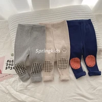 9322 children pants contrast plaid patch bottoming pants autumn winter 2021 baby boy bottoming pants 0 4year baby girl tights
