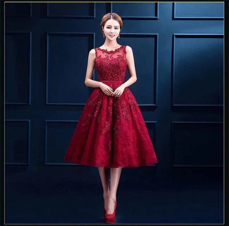 Vestido de Festa Curto Элегантное Бордовое Кружевное Короткое Вечернее Платье Дешевые Платья Для Выпускного Вечера C Аппликацией Из Шифона