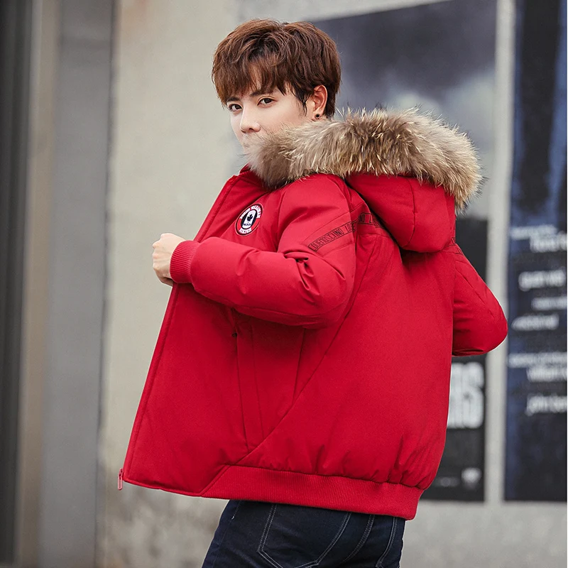 Winter down jacket men faux fur collar New outdoor warm down jacket men's fashion brand high quality