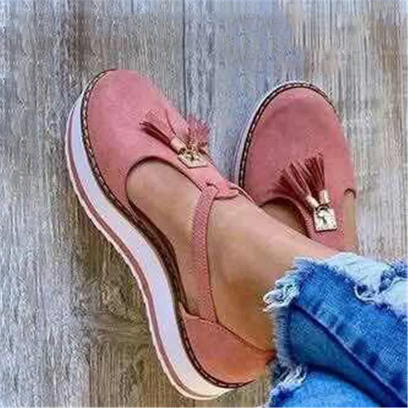 

2020 New Women Summer Sandals Fashion Buckle Strap Solid Fringe Cover Heel Flat Platform Heel Casual Ladies Plus Size Sandals