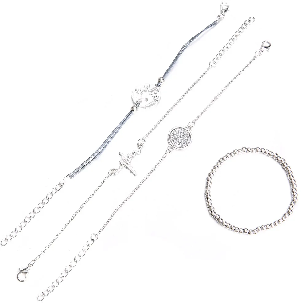 Женский браслет с цепочкой 4 шт. Богемский Браслет кристаллами Карта мира