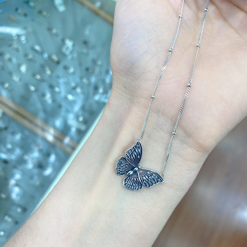 Серебряное ожерелье с бабочкой из стерлингового серебра 925 пробы винтажное в