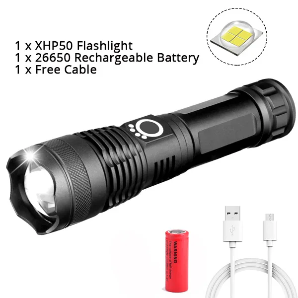 Package B Сверхмощный светодиодный фонарь XHP70.2 Xlamp XHP50, яркий USB фонарь с зумом, 18650, 26650, перезаряжаемый охотничий фонарь, 5 режимов - Испускаемый цвет: Package B