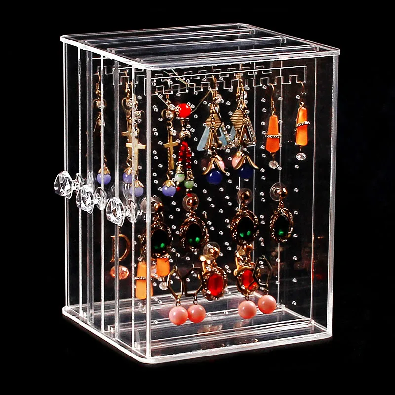 

Dustproof Transparent Acrylic Earrings Jewelry Storage Box Women Jewelry Display Stand Rack THIN889